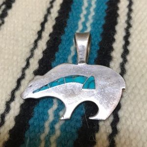 Vintage Sterling Silver and Turquoise Bear Pendent
